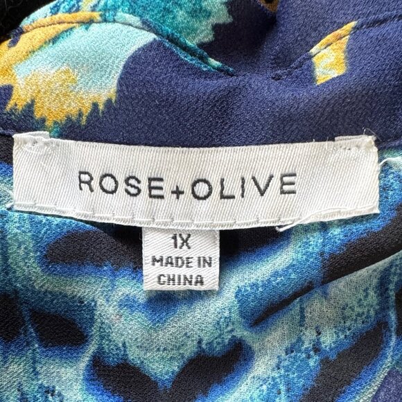 Rose & Olive Floral Colorful Button Up 3/4 Sleeve Relaxed Blouse/Top Size 1X - Picture 8 of 10